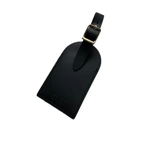 Louis Vuitton Leather Name Tag w/ C Y Initials Goldtone Black Large